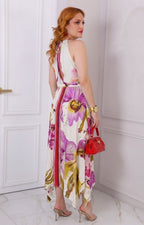 Vestido beige halter con estampado floral