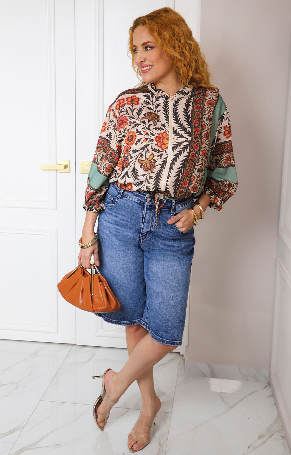 Blusa de manga 3/4  con estampado boho