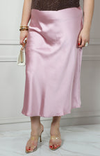 Falda midi rosa satinada