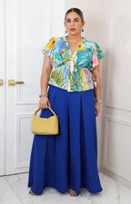 Blusa peplum estampada con amarre frontal
