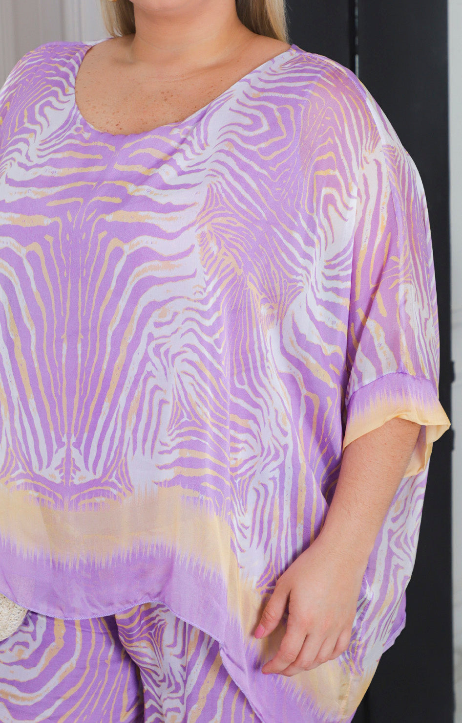 Conjunto de seda estampado lila