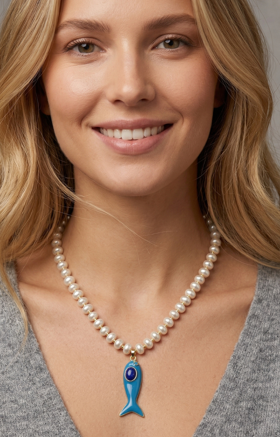 Collar Perlas con Dije Azul - COLLARES Boutiquemirel 