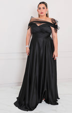 Vestido negro con hombros caídos - VESTIDO LARGO CURVY Boutiquemirel 