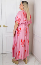 Vestido rosa con estampado de langostas