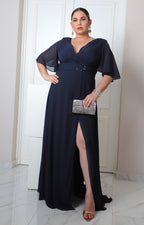 Vestido largo con escote en V drapeado