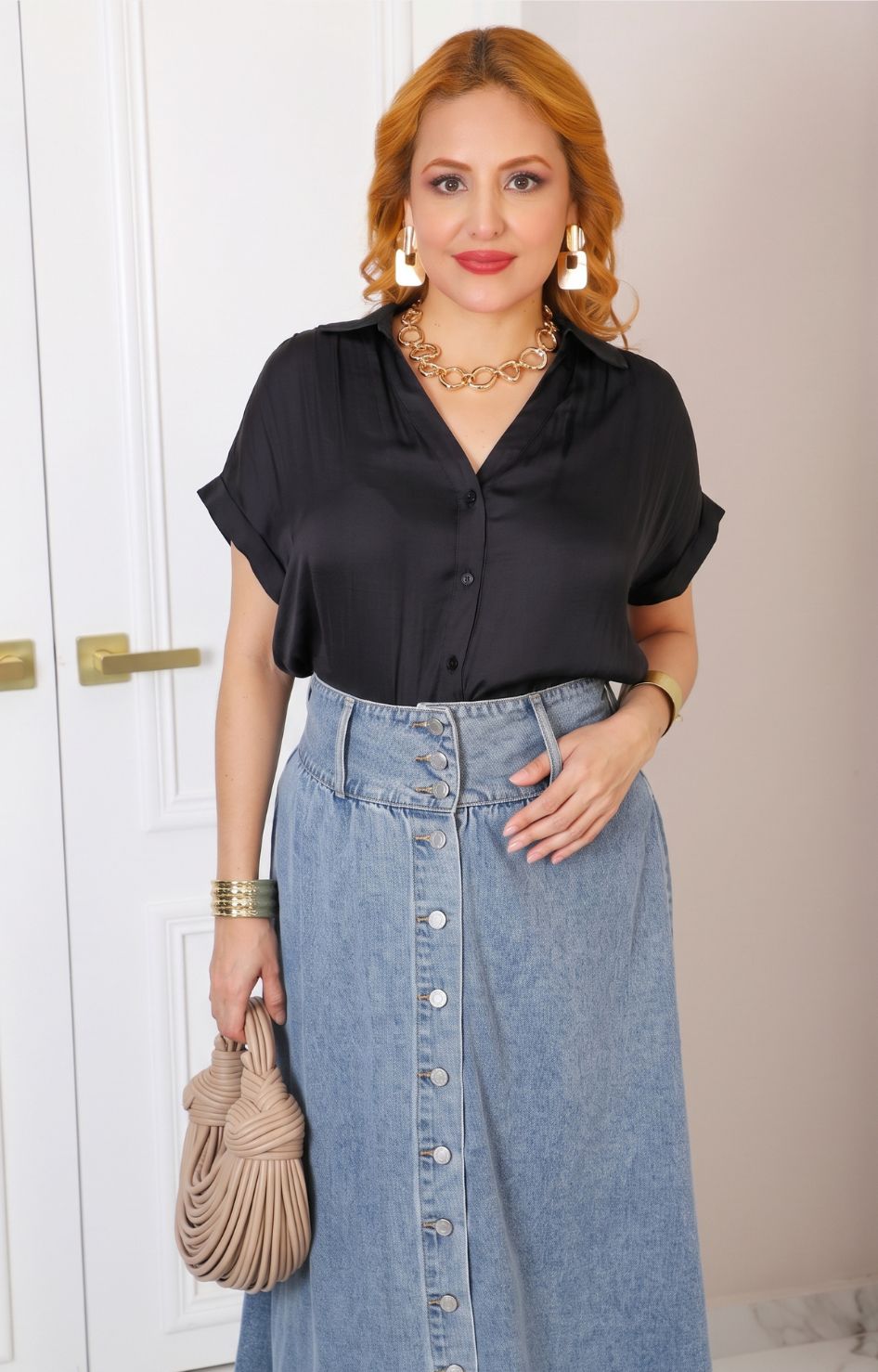 Blusa camisera con cuello en V