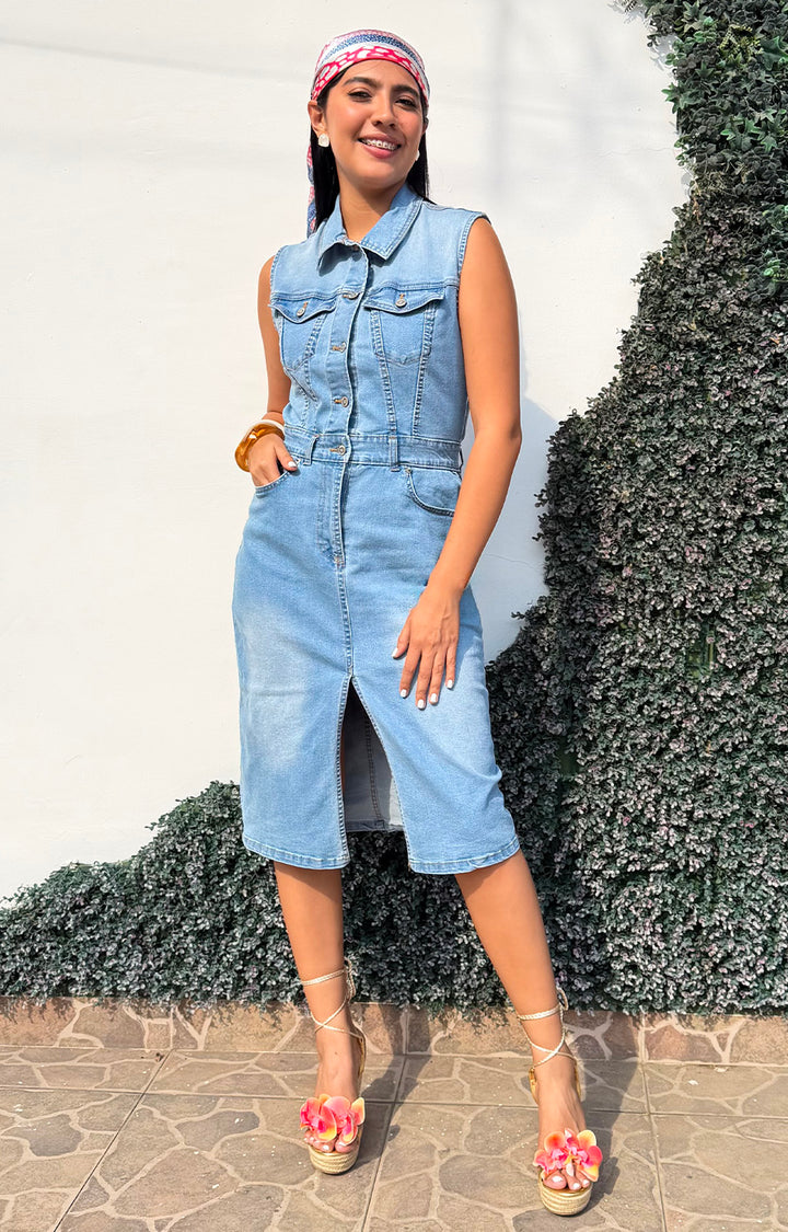 Vestido halter de mezclilla - VESTIDO CORTO REGULAR Boutiquemirel 