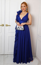 Vestido largo con volantes y escote en V