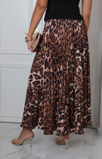 Falda larga animal print plisada