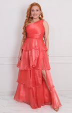 Vestido coral con olanes - VESTIDO LARGO REGULAR Boutiquemirel 
