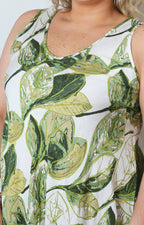 Vestido largo con estampado de hojas