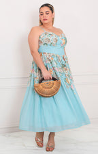Vestido azul con estampado floral - VESTIDO LARGO CURVY Boutiquemirel 