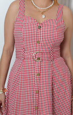 Vestido largo cuadros vichy con cinturón
