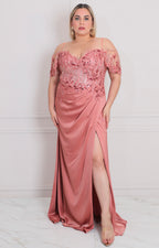 Vestido rosa con aplicaciones - VESTIDO LARGO CURVY Boutiquemirel 