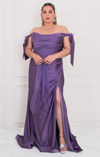 Vestido lila con moños y apertura - VESTIDO LARGO CURVY Boutiquemirel 