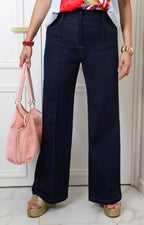 Pantalón azul recto con costuras