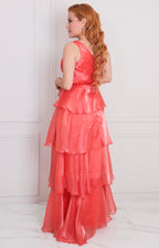 Vestido coral con olanes - VESTIDO LARGO REGULAR Boutiquemirel 