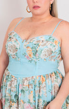 Vestido azul con estampado floral - VESTIDO LARGO CURVY Boutiquemirel 
