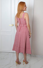 Vestido largo cuadros vichy con cinturón
