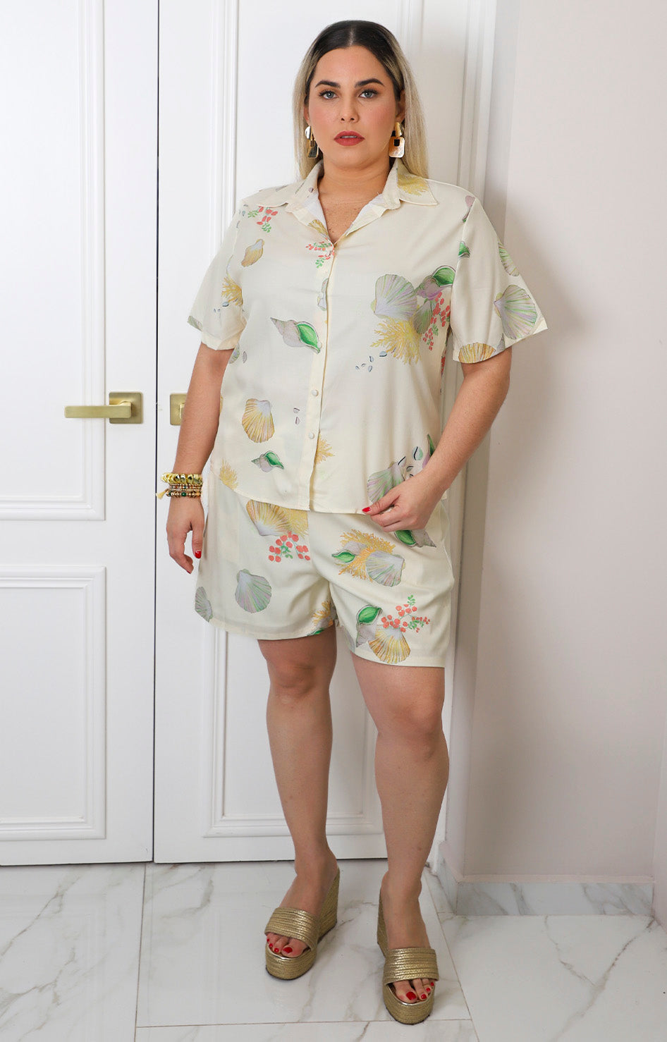 Conjunto estampado de conchas marinas