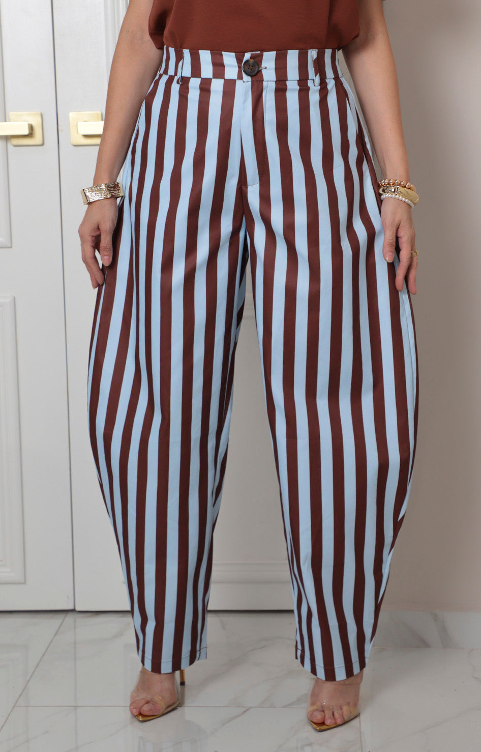 Pantalón globo a rayas