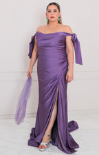 Vestido lila con moños y apertura - VESTIDO LARGO CURVY Boutiquemirel 