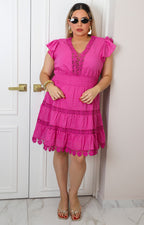 Vestido corto con encaje floral y mangas globo