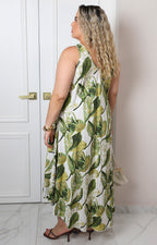 Vestido largo con estampado de hojas