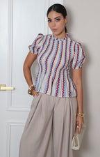 Blusa estampado de rayas fruncida