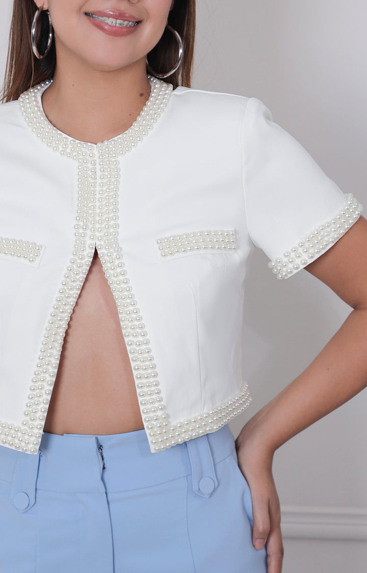 Blusa blanca con perlas - BLUSAS REGULAR Boutiquemirel 