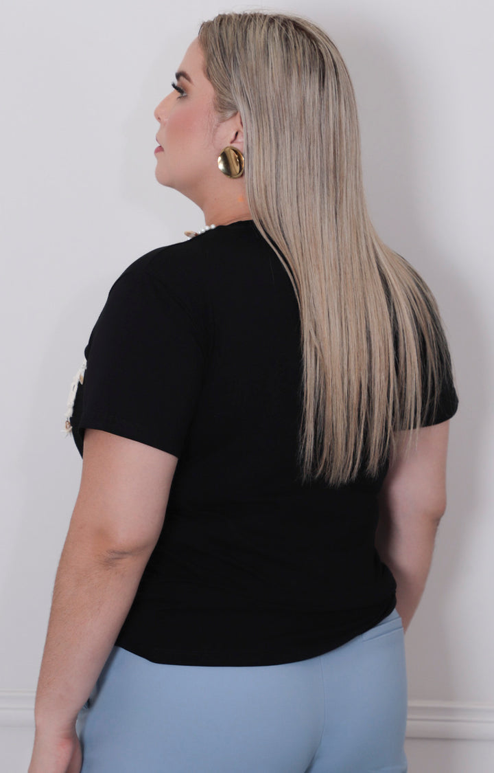Blusa negra con bordado - BLUSA CURVY Boutiquemirel 