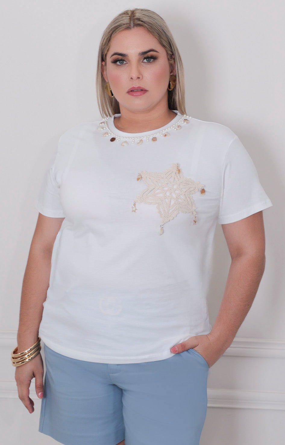 Blusa blanca con bordado - BLUSA CURVY Boutiquemirel 