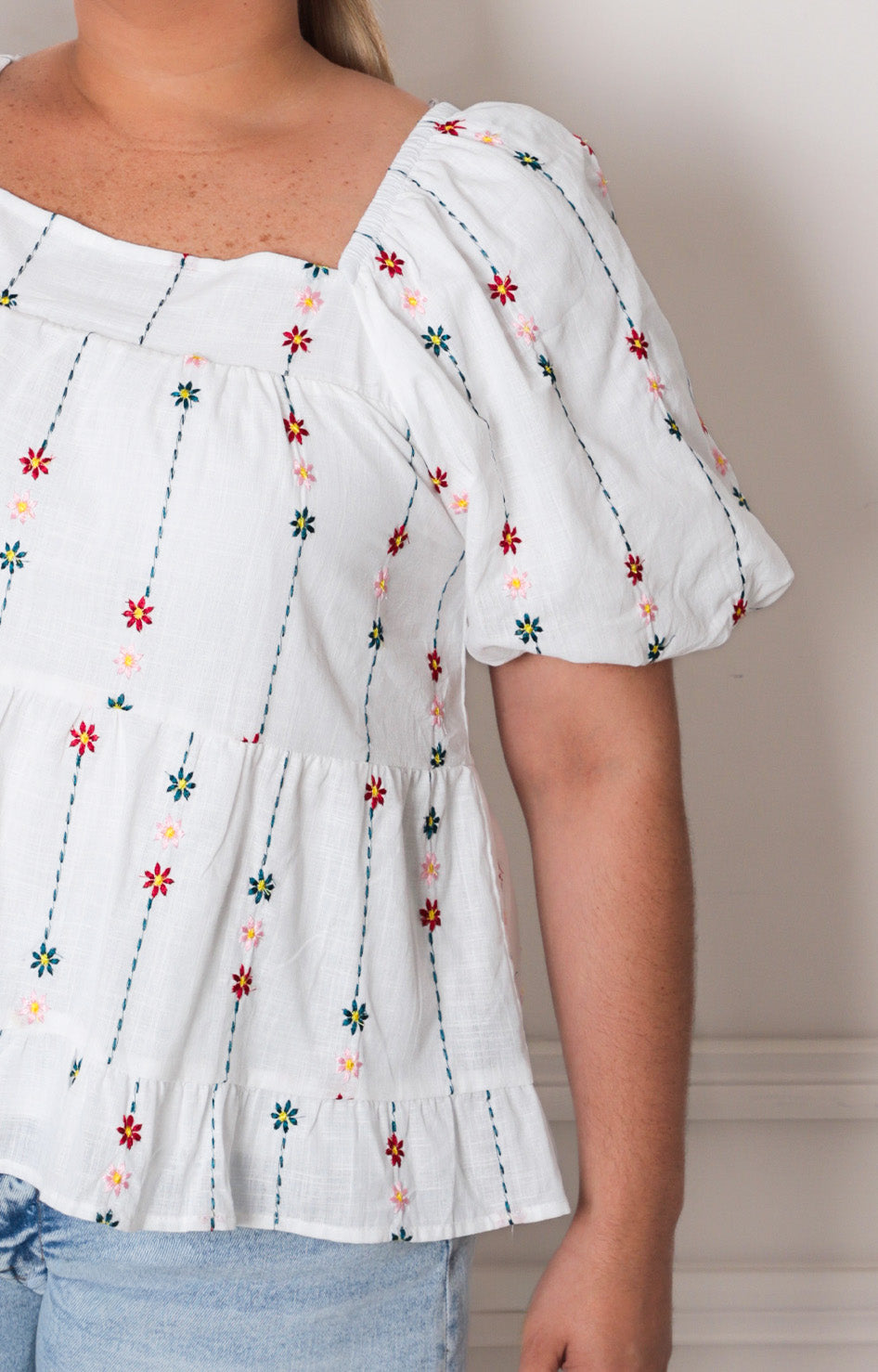 Blusa blanca con bordado - BLUSAS CURVY Boutiquemirel 