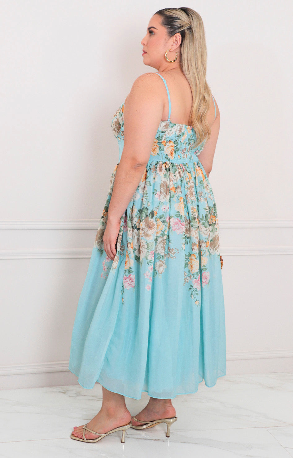 Vestido azul con estampado floral - VESTIDO LARGO CURVY Boutiquemirel 