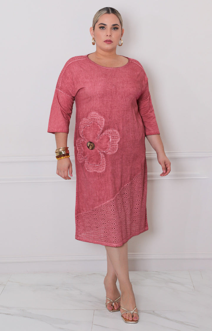 Vestido liso con flor - VESTIDO LARGO CURVY Boutiquemirel 