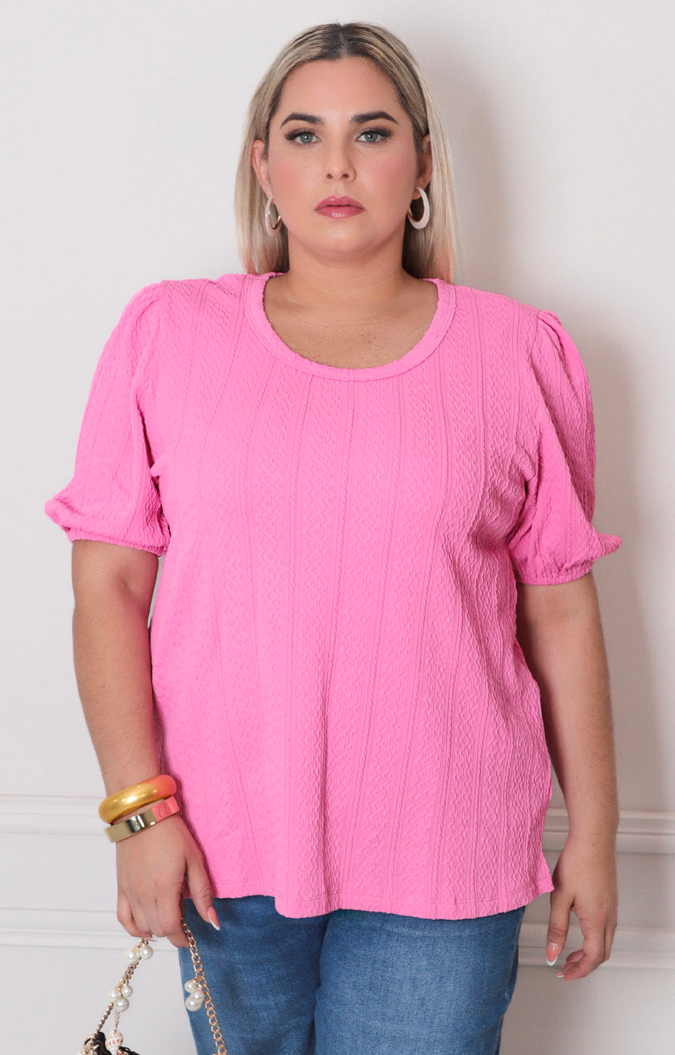 Blusa rosa texturizada - BLUSAS CURVY Boutiquemirel 