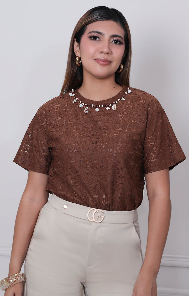 Blusa cafè de encaje - BLUSAS REGULAR Boutiquemirel 