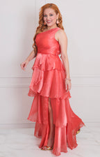 Vestido coral con olanes - VESTIDO LARGO REGULAR Boutiquemirel 