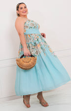 Vestido azul con estampado floral - VESTIDO LARGO CURVY Boutiquemirel 