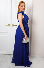 Vestido largo con volantes y escote en V