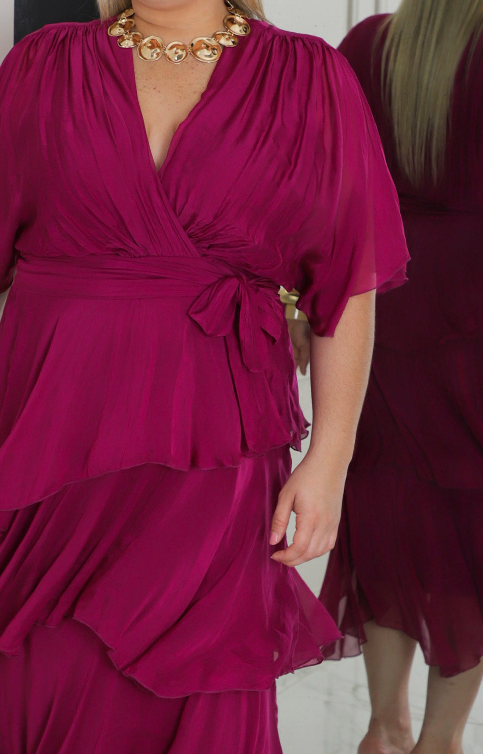 Vestido liso manga mariposa