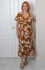 Vestido midi estampado con escote cruzado
