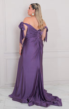 Vestido lila con moños y apertura - VESTIDO LARGO CURVY Boutiquemirel 