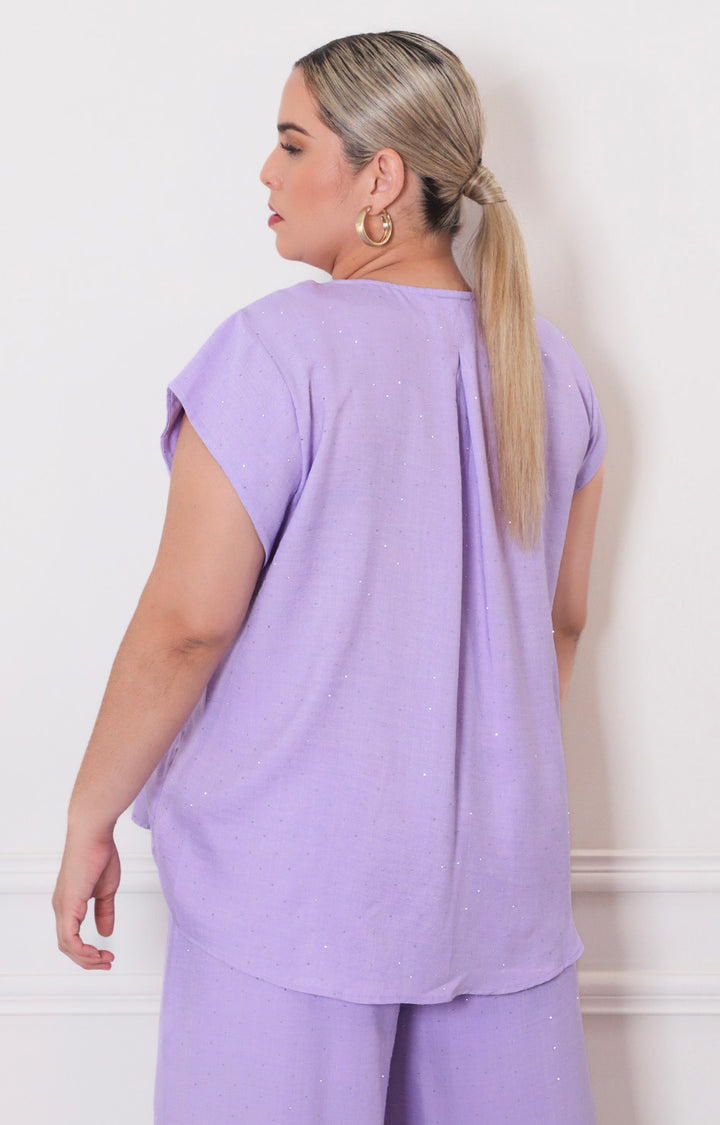 Blusa lila con brillos - BLUSAS CURVY Boutiquemirel 
