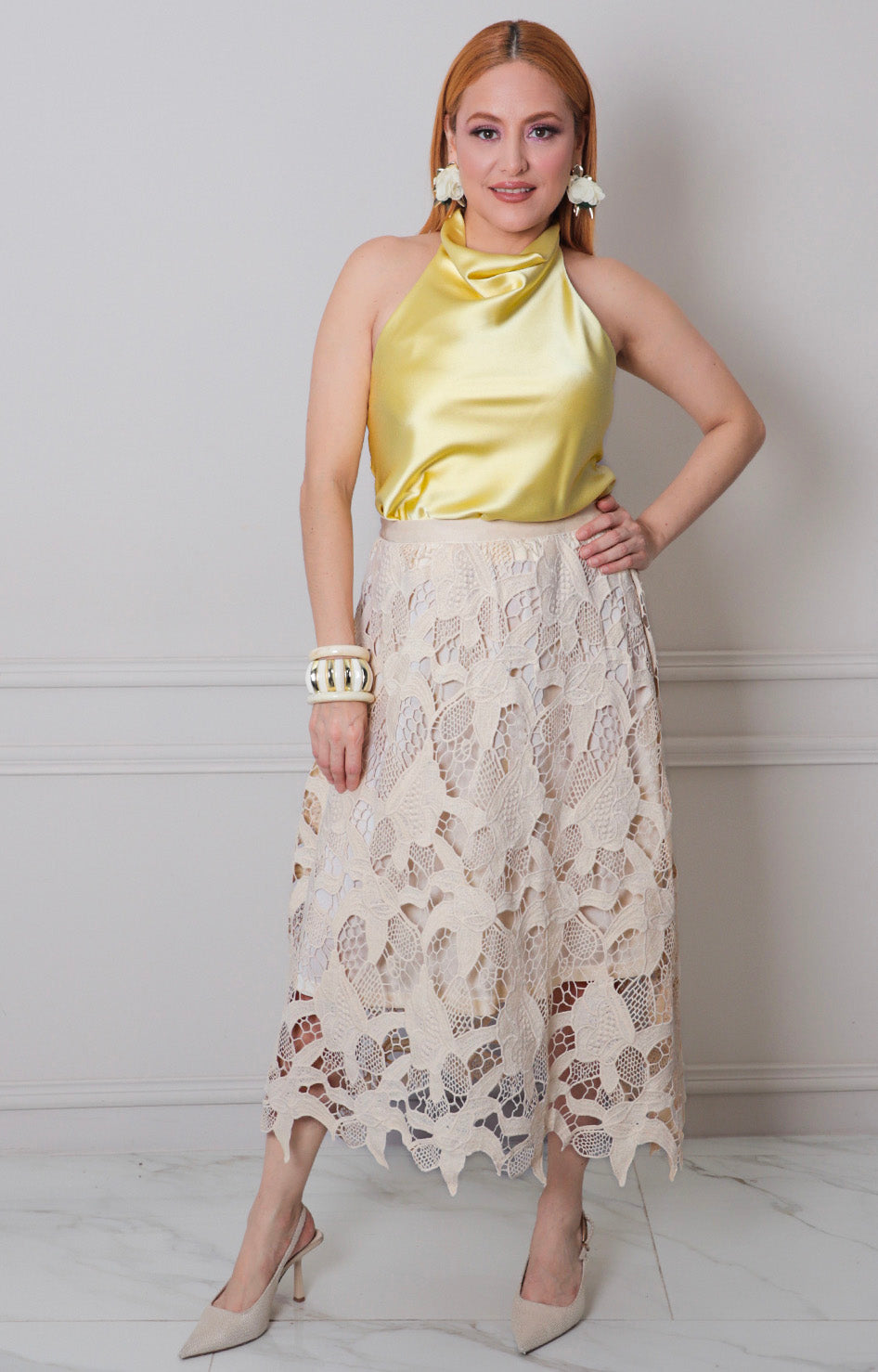 Falda beige con guipur - FALDA REGULAR Boutiquemirel 