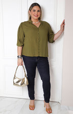 Blusa escote en V con mangas globo