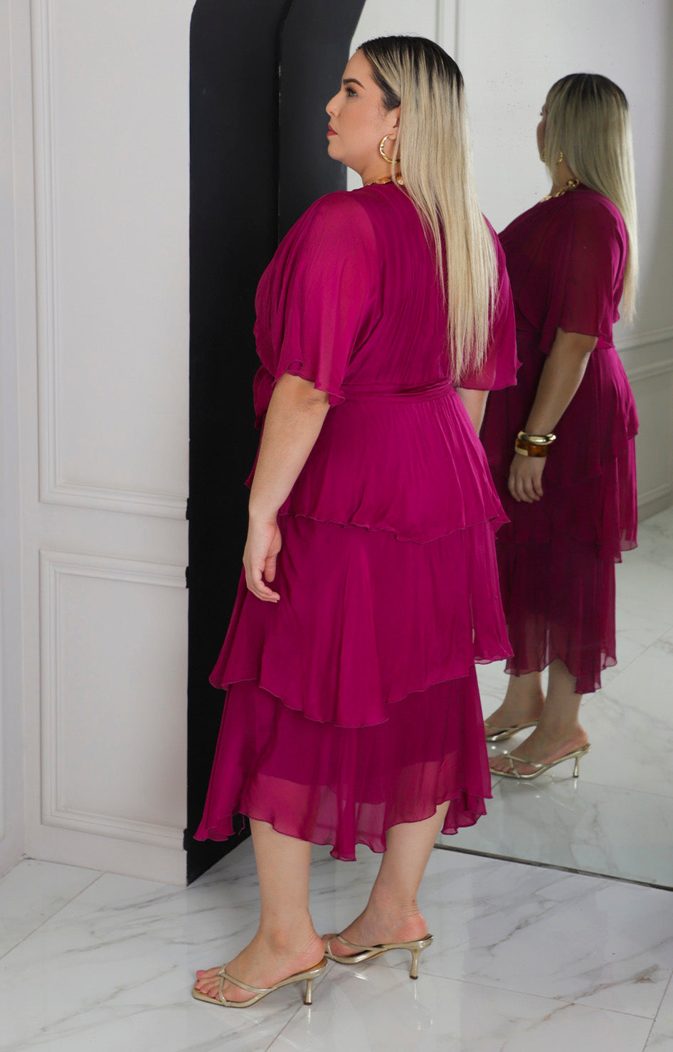 Vestido liso manga mariposa