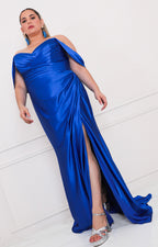 Vestido azul rey satinado con apertura - VESTIDO LARGO CURVY Boutiquemirel 