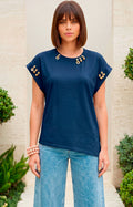 Blusa asimétrica con aplicaciones doradas - BLUSAS REGULAR Boutiquemirel 