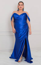 Vestido azul rey satinado con apertura - VESTIDO LARGO CURVY Boutiquemirel 